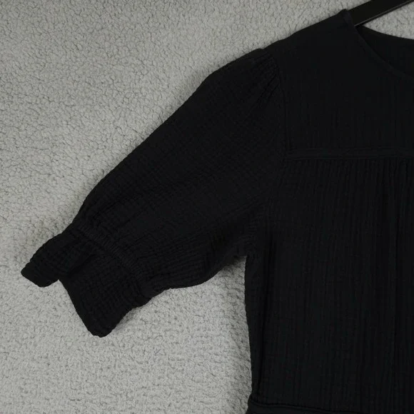 Chicos Dress Womens 2 US 12 Black Gauze Tiered Midi Puff Sleeve Casual Coastal - Picture 9 of 10